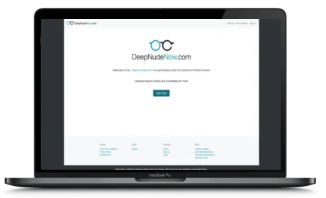 DeepNudeNow website displayed on a Macbook