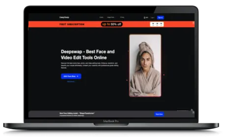 DeepSwap.ai website displayed on a Macbook