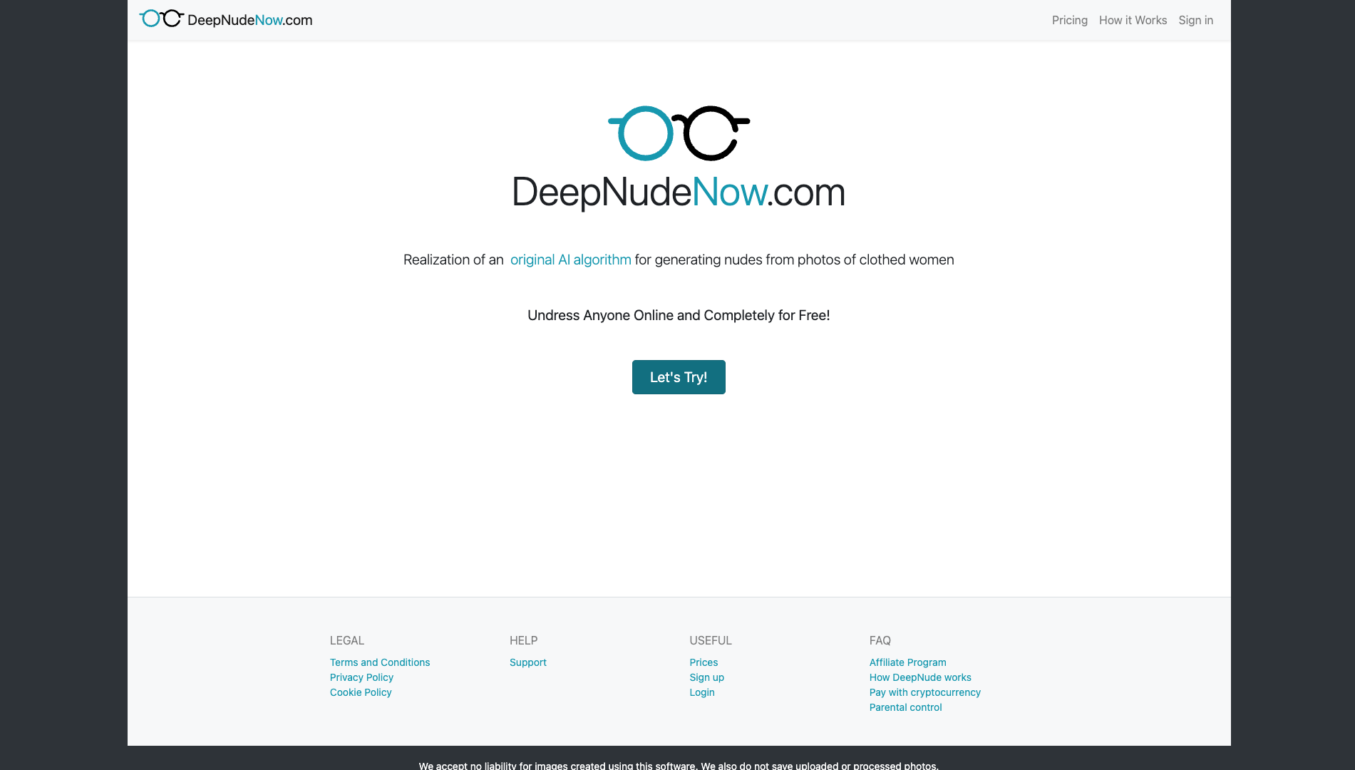 Screenshot of the DeepNudeNow website