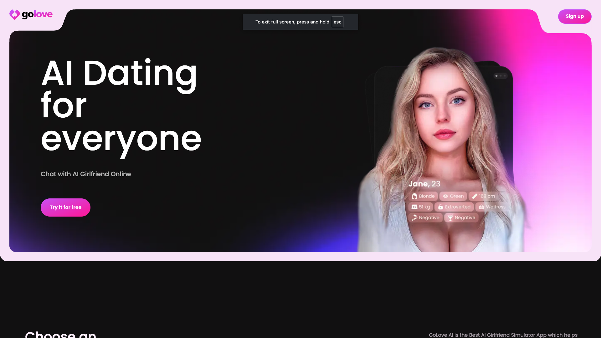 Screenshot of GoLove AI Homepage