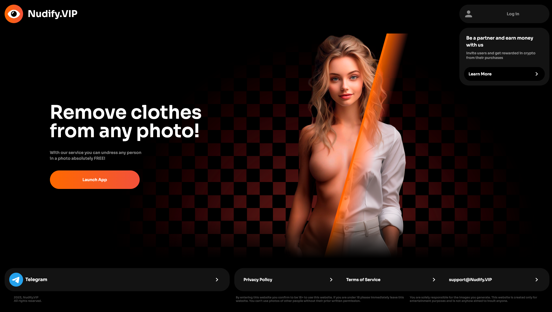 Screenshot of the Nudify.VIP website