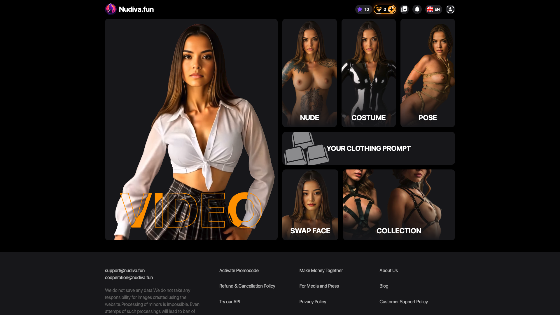 Screenshot of the Nudiva.fun website